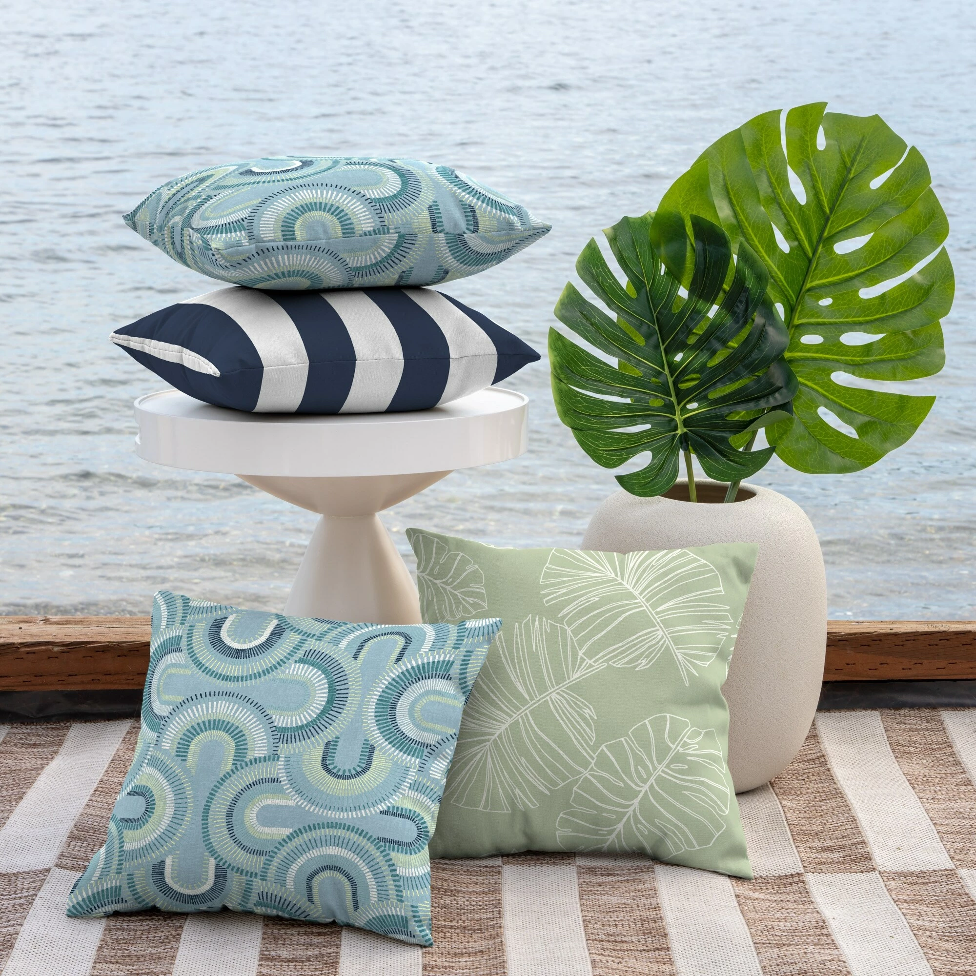 Deals ๐งจ Arden Selections 16 X 16 In Outdoor Square Throw Pillow (2-pack) Coastal Blue Geometric ๐ - Image 4