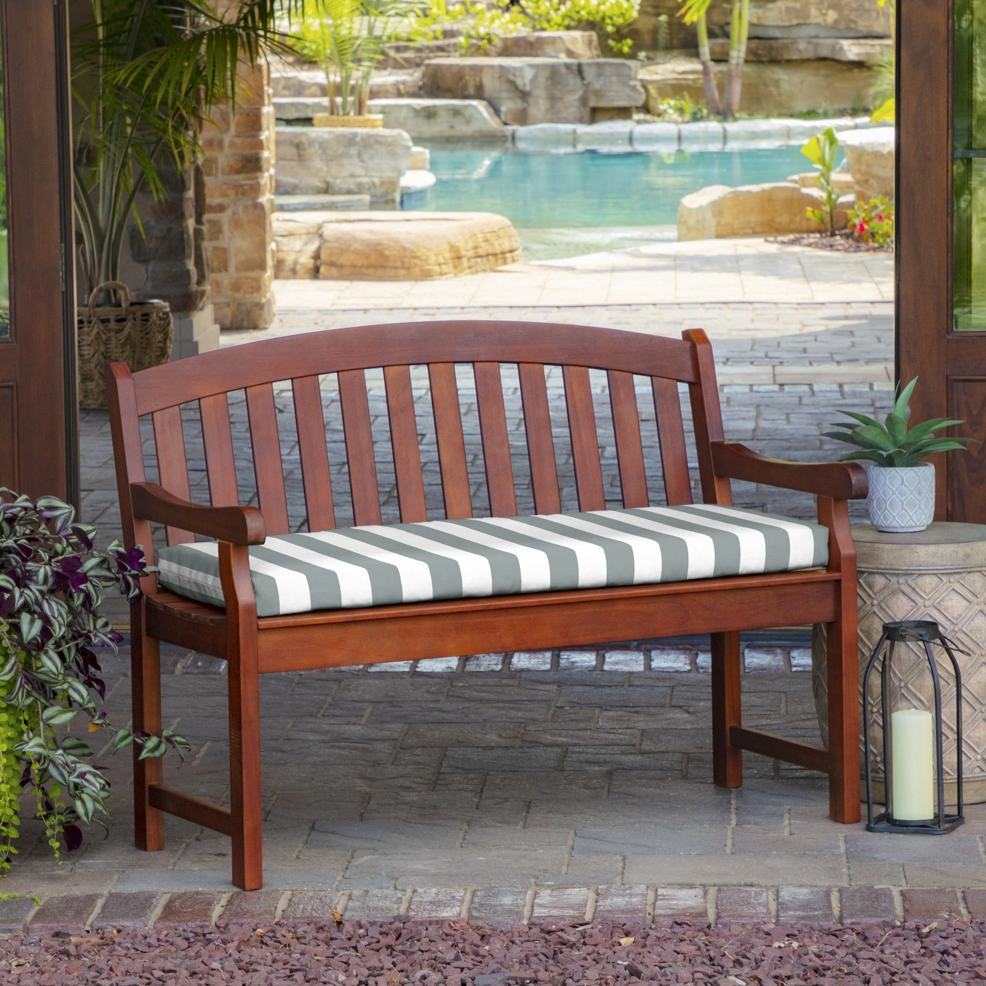 Best Sale ๐ Arden Selections Outdoor 17 X 46 In. Bench Cushion Sapphire Cabana Stripe ๐คฉ - Image 14