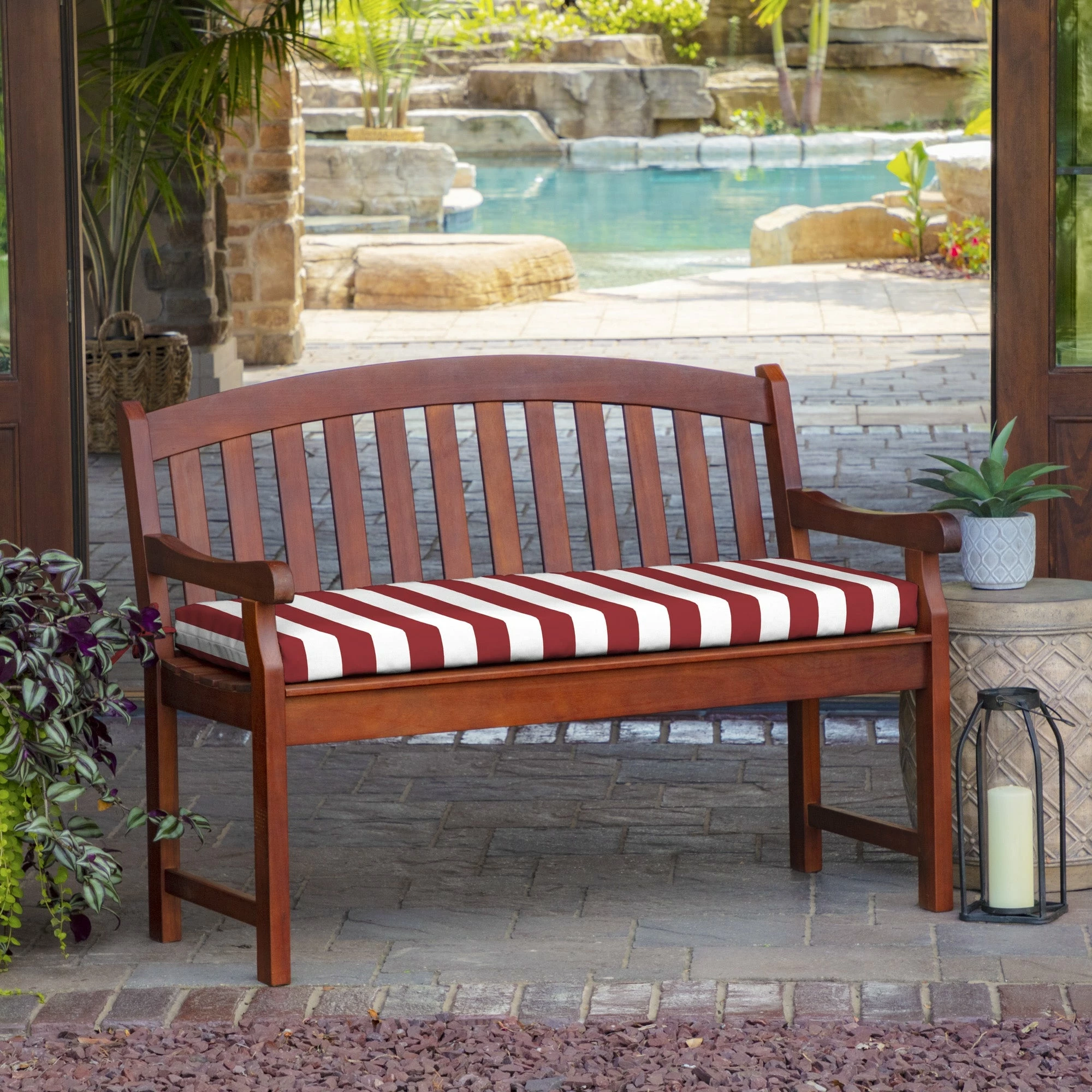 Best Sale ๐ Arden Selections Outdoor 17 X 46 In. Bench Cushion Sapphire Cabana Stripe ๐คฉ - Image 6