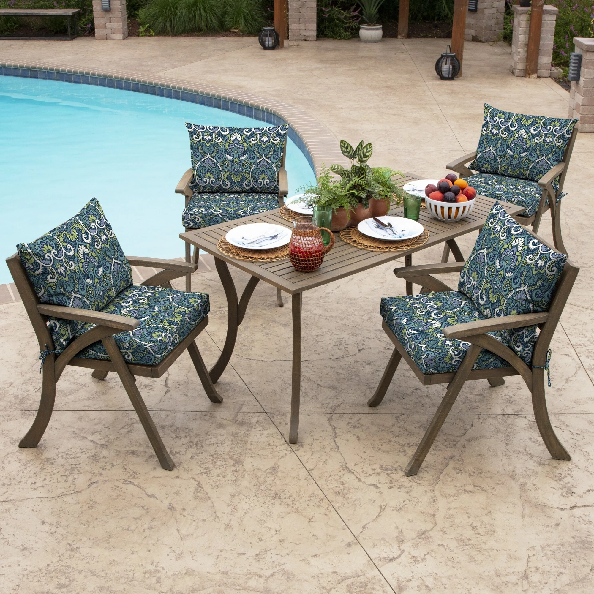 Outlet 🥰 Arden Selections Outdoor 21 X 21 In. Dining Chair Cushion Set, Sapphire Blue Leala Damask - 21 In L X 21 In W X 4 In H 👏 - Image 6