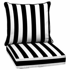 Wholesale ❤️ Arden Selections 24-inch Square Striped Deep Seat Outdoor Cushion Set Black Cabana Stripe 🧨