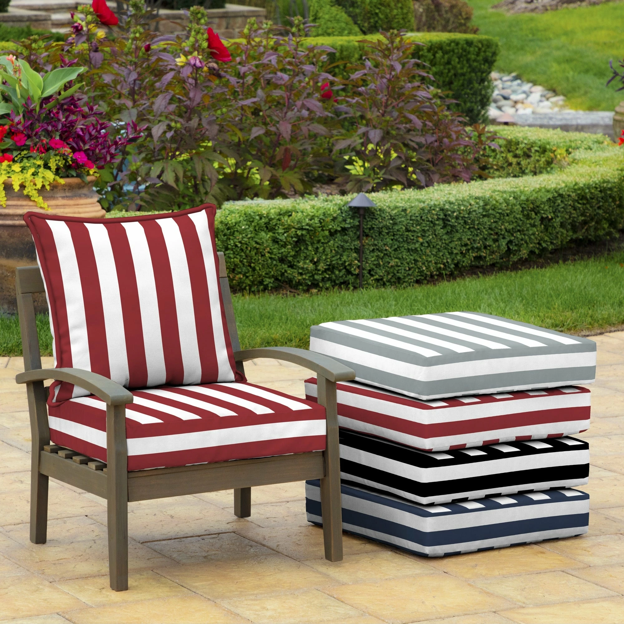 Wholesale ❤️ Arden Selections 24-inch Square Striped Deep Seat Outdoor Cushion Set Black Cabana Stripe 🧨 - Image 5