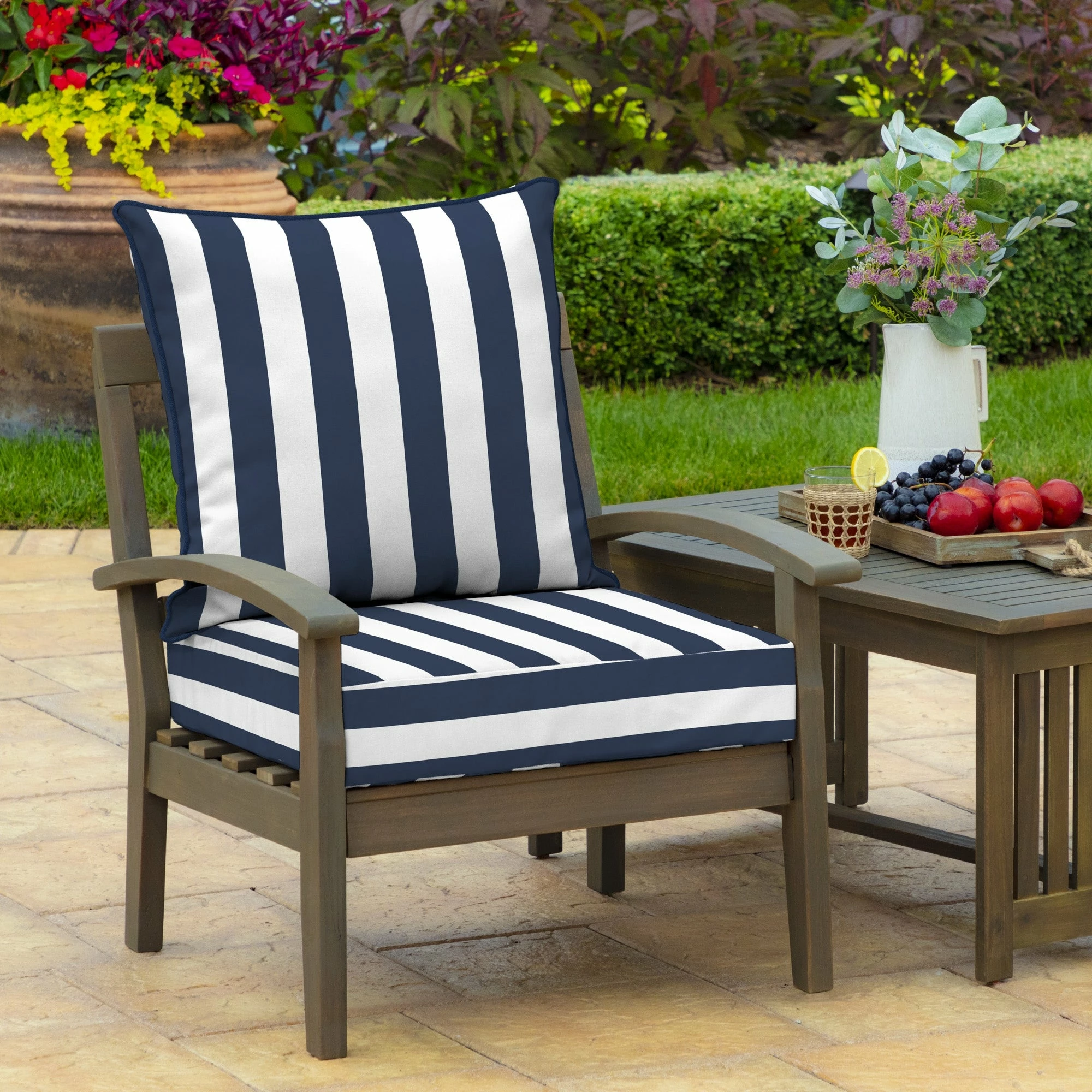 Wholesale ❤️ Arden Selections 24-inch Square Striped Deep Seat Outdoor Cushion Set Black Cabana Stripe 🧨 - Image 9