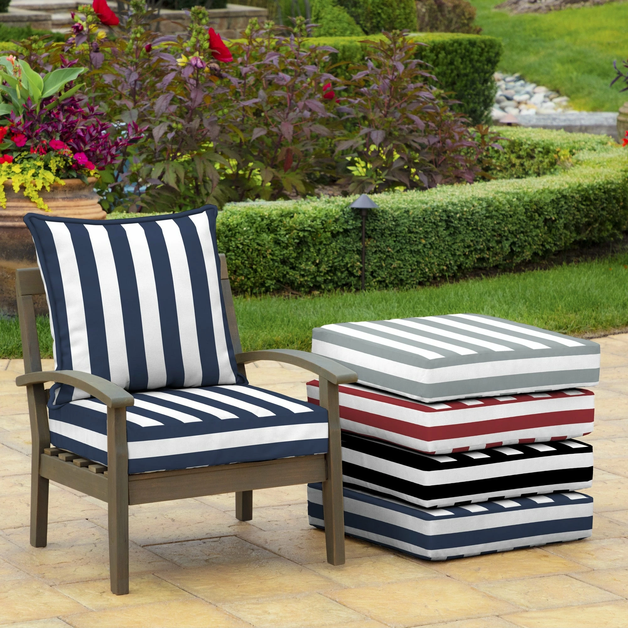 Wholesale ❤️ Arden Selections 24-inch Square Striped Deep Seat Outdoor Cushion Set Black Cabana Stripe 🧨 - Image 10