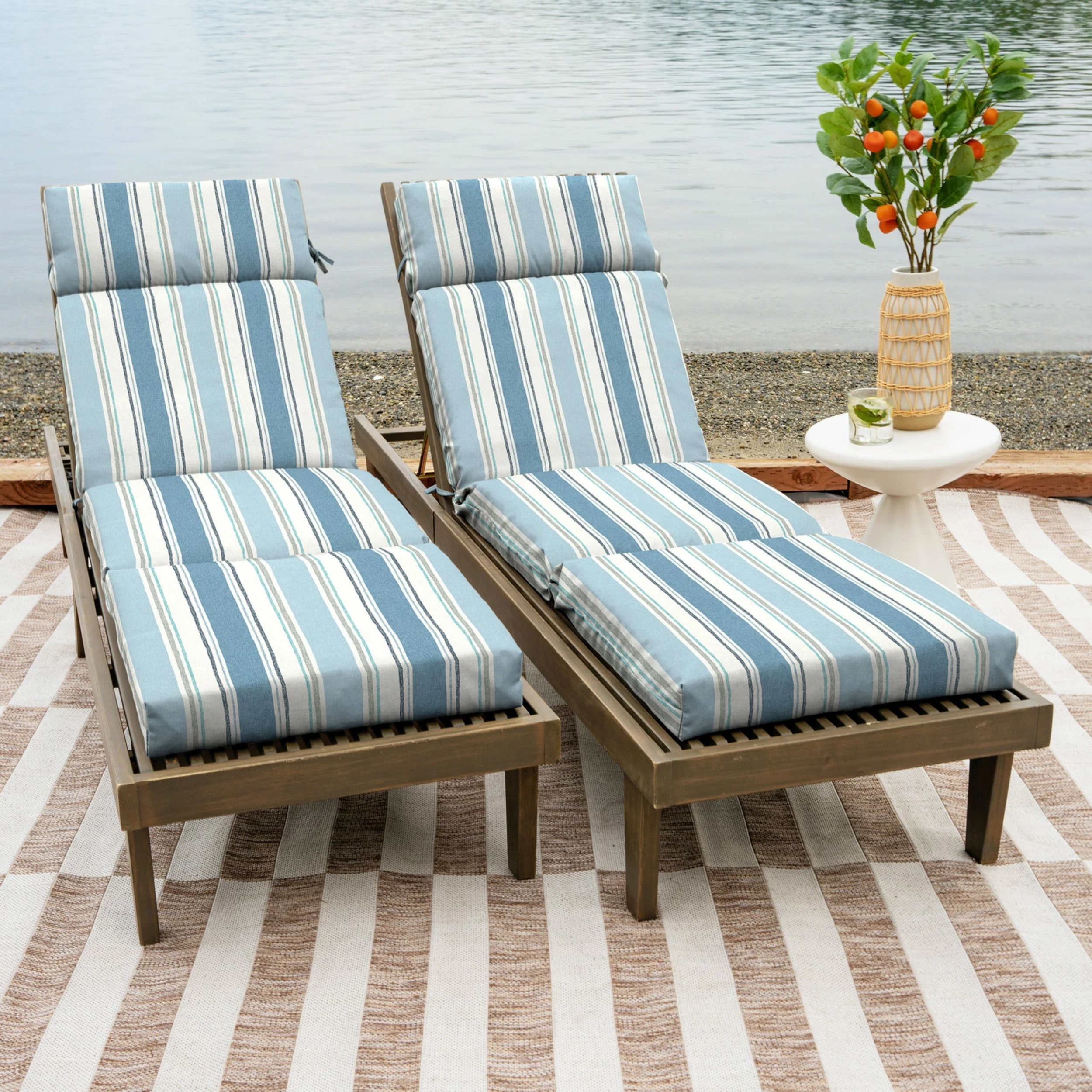 Cheap ๐ Arden Selections Outdoor Chaise Lounge Cushion - 72"L X 21"W - 72"L X 21"W Teal Cobalt Stripe ๐ 2 Cheap ๐ Arden Selections Outdoor Chaise Lounge Cushion - 72"L X 21"W - 72"L X 21"W Teal Cobalt Stripe ๐ - Image 2