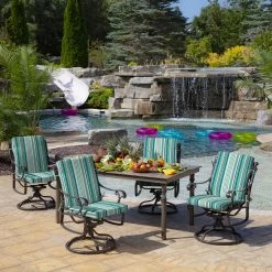 New 💯 Arden Selections Outdoor Dining Chair Cushion - 44"L X 20"W - 44"L X 20"W French Blue Linen Stripe 🛒 -Arden Selections Shop Arden Selections Outdoor Dining Chair Cushion 20 x 20 19