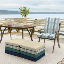 New 💯 Arden Selections Outdoor Dining Chair Cushion - 44"L X 20"W - 44"L X 20"W French Blue Linen Stripe 🛒 -Arden Selections Shop Arden Selections Outdoor Dining Chair Cushion 20 x 20 4422L x 2022W 12