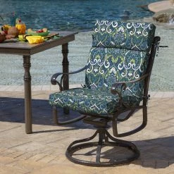 Alternative view of Outlet 🔥 Arden Selections Leala Sapphire Blue Damask Outdoor Dining Chair Cushion - 44 In L X 21 In W X 4.5 In H ⭐