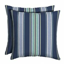 New 🛒 Arden Selections Sapphire Blue Leala Stripe Outdoor Square Pillow (2-Pack) - 16" W X 16" D 😀